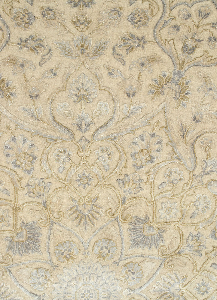 aurora ivory wool and silk hand knotted Rug - CloseUp