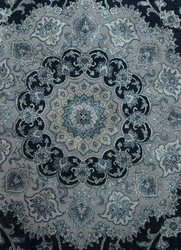 aurora blue wool and silk hand knotted Rug - CloseUp