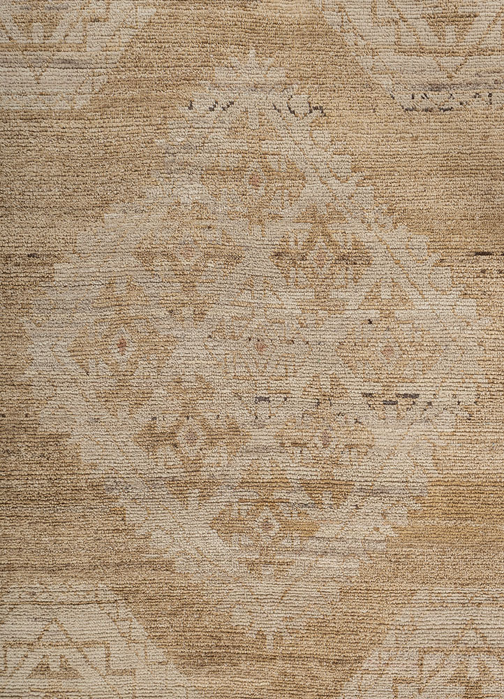 thyme beige and brown afghan wool hand knotted Rug - CloseUp