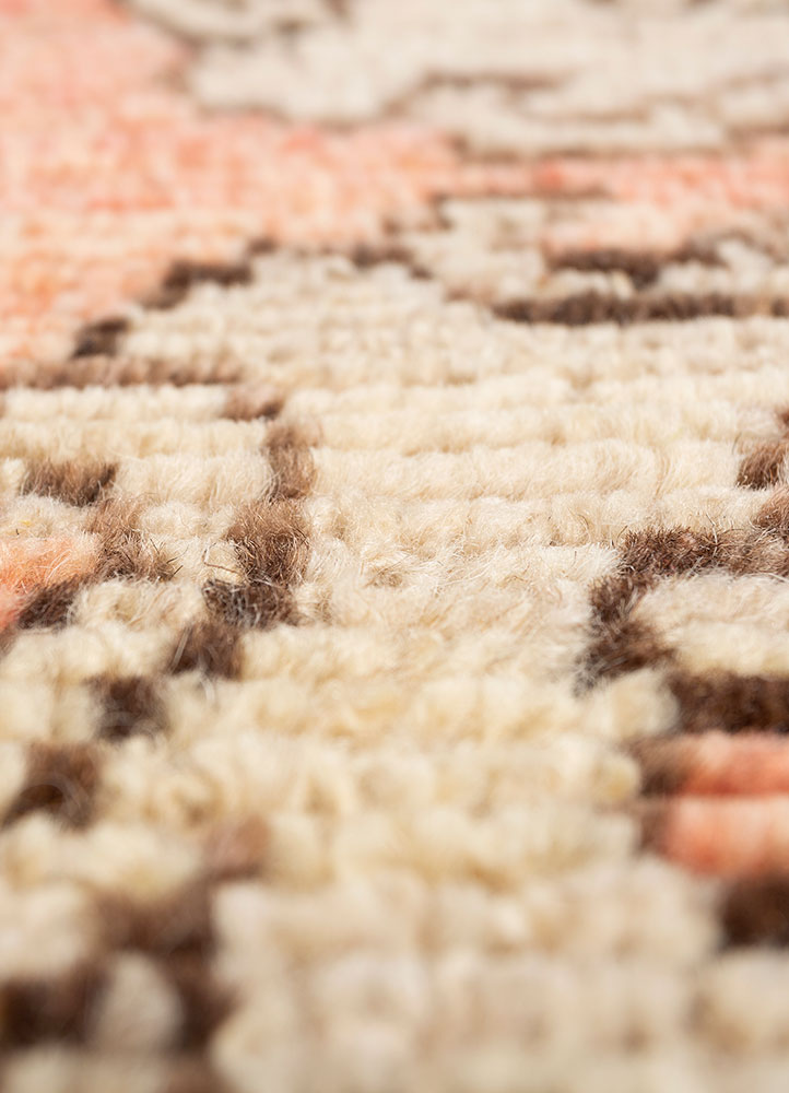 thyme red and orange afghan wool hand knotted Rug - CloseUp