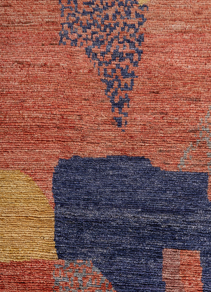 blythe red and orange wool hand knotted Rug - CloseUp