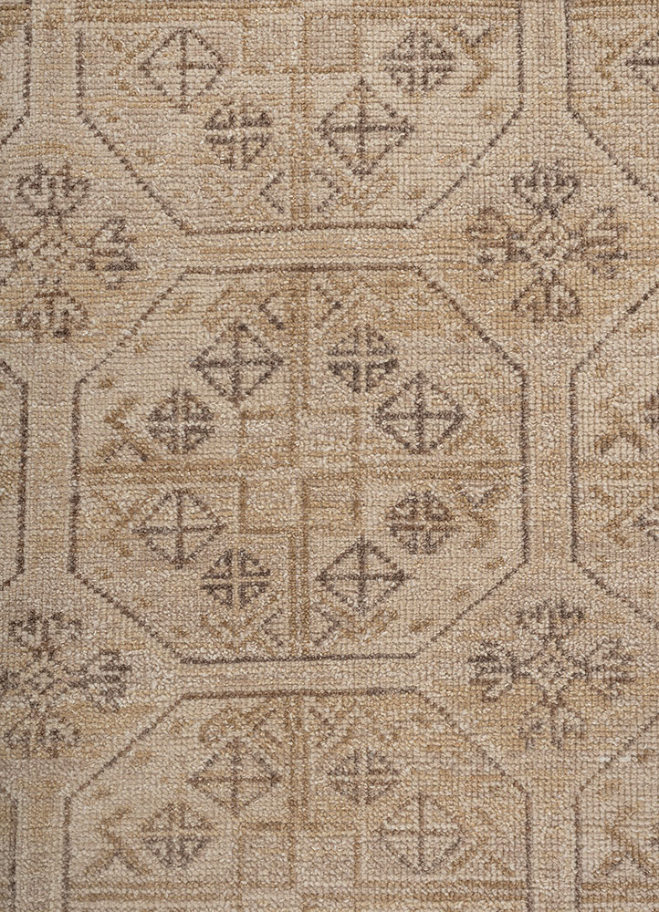 erbe beige and brown wool hand knotted Rug - CloseUp