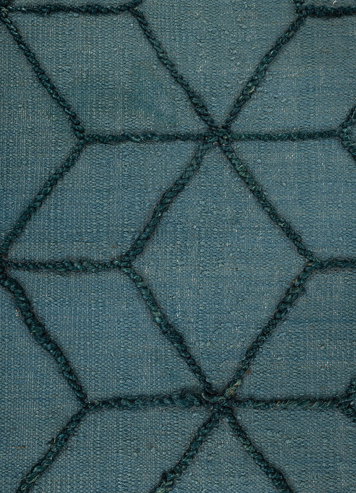 indusbar blue wool flat weaves Rug - CloseUp