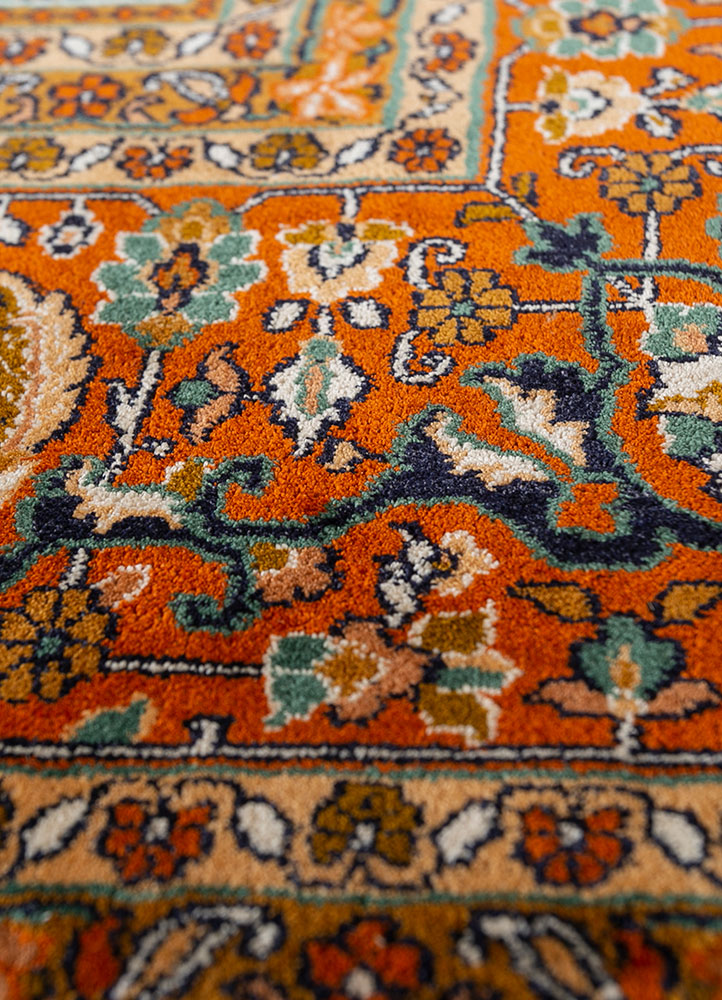 gulmarg blue silk hand knotted Rug - CloseUp