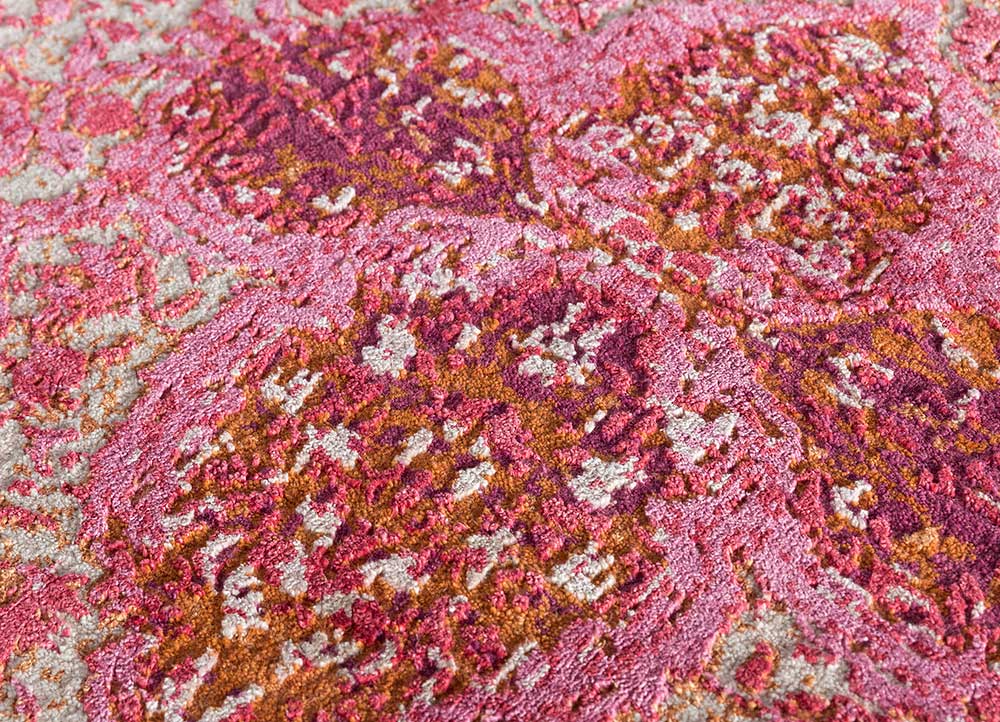 free verse by kavi red and orange wool and silk hand knotted Rug - CloseUp