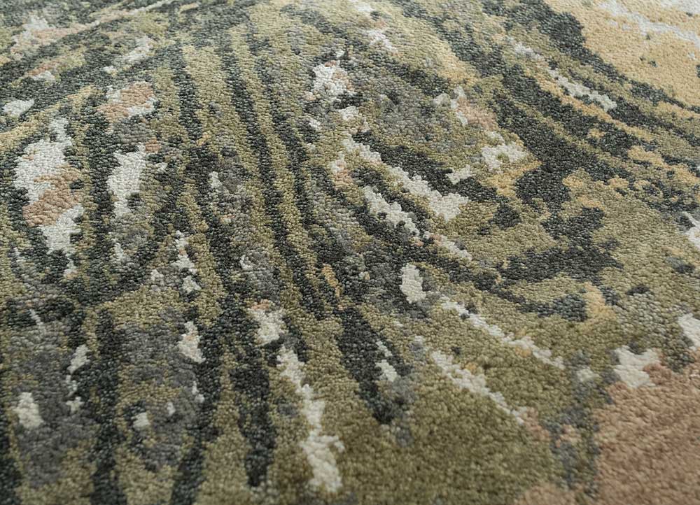 pansy beige and brown wool and bamboo silk hand knotted Rug - CloseUp