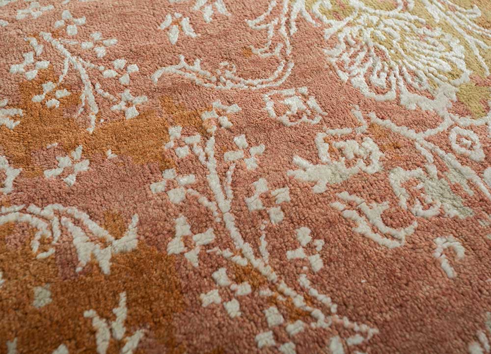 far east red and orange wool and bamboo silk hand knotted Rug - CloseUp