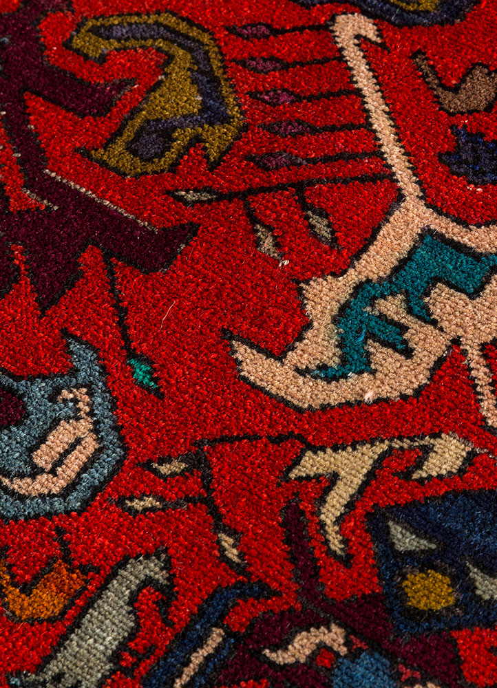 kiaan red and orange wool hand knotted Rug - CloseUp