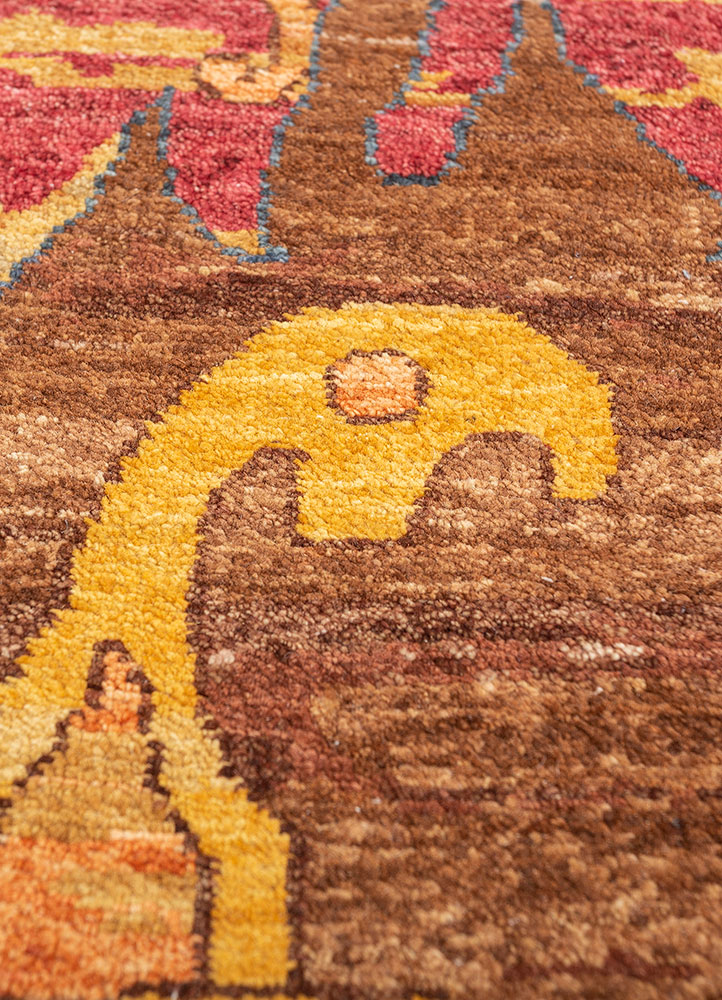 cyanna red and orange wool hand knotted Rug - CloseUp