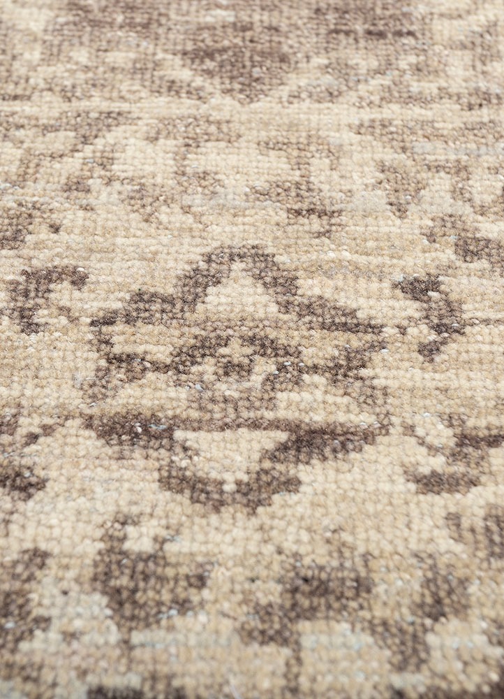 far east beige and brown wool hand knotted Rug - CloseUp