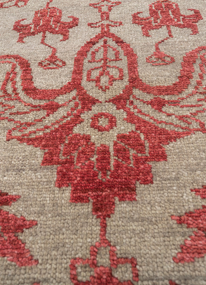 savana red and orange wool hand knotted Rug - CloseUp