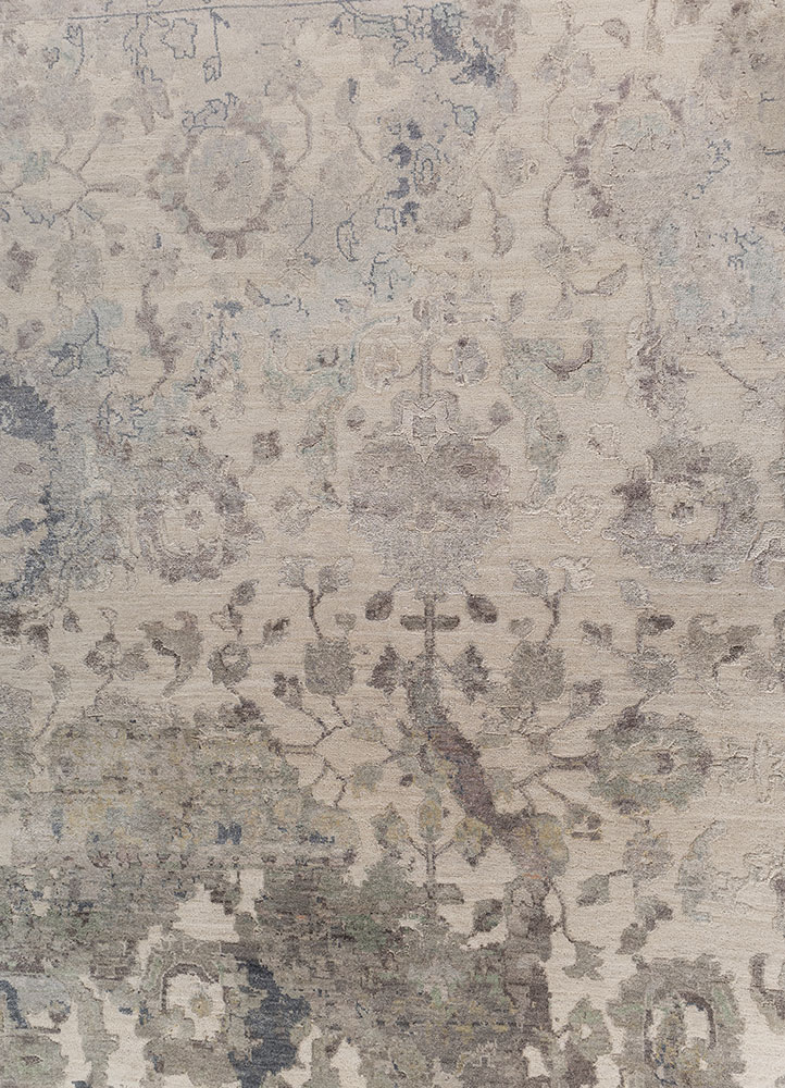 far east grey and black wool and silk hand knotted Rug - CloseUp