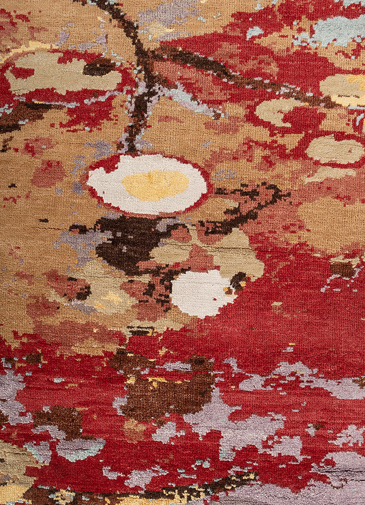 pansy red and orange wool and viscose hand knotted Rug - CloseUp