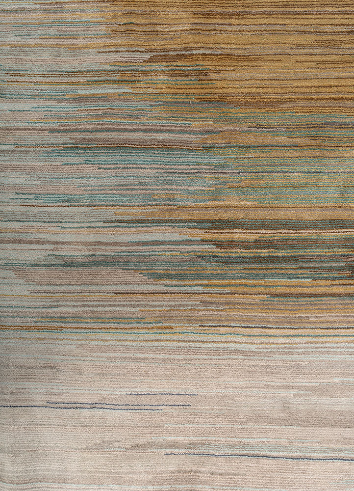 hidden by kavi beige and brown wool and silk hand knotted Rug - CloseUp