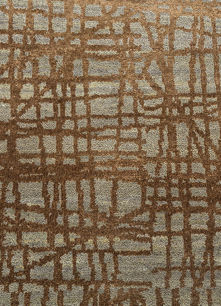 free verse by kavi beige and brown wool and silk hand knotted Rug - CloseUp