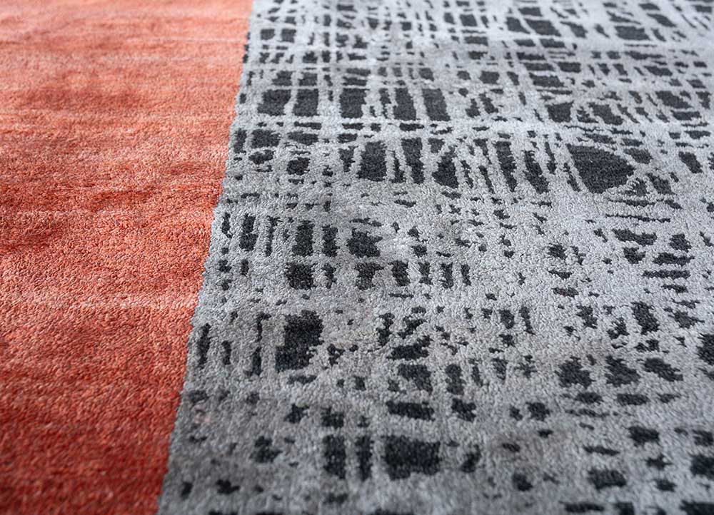 free verse by kavi blue wool and silk hand knotted Rug - CloseUp
