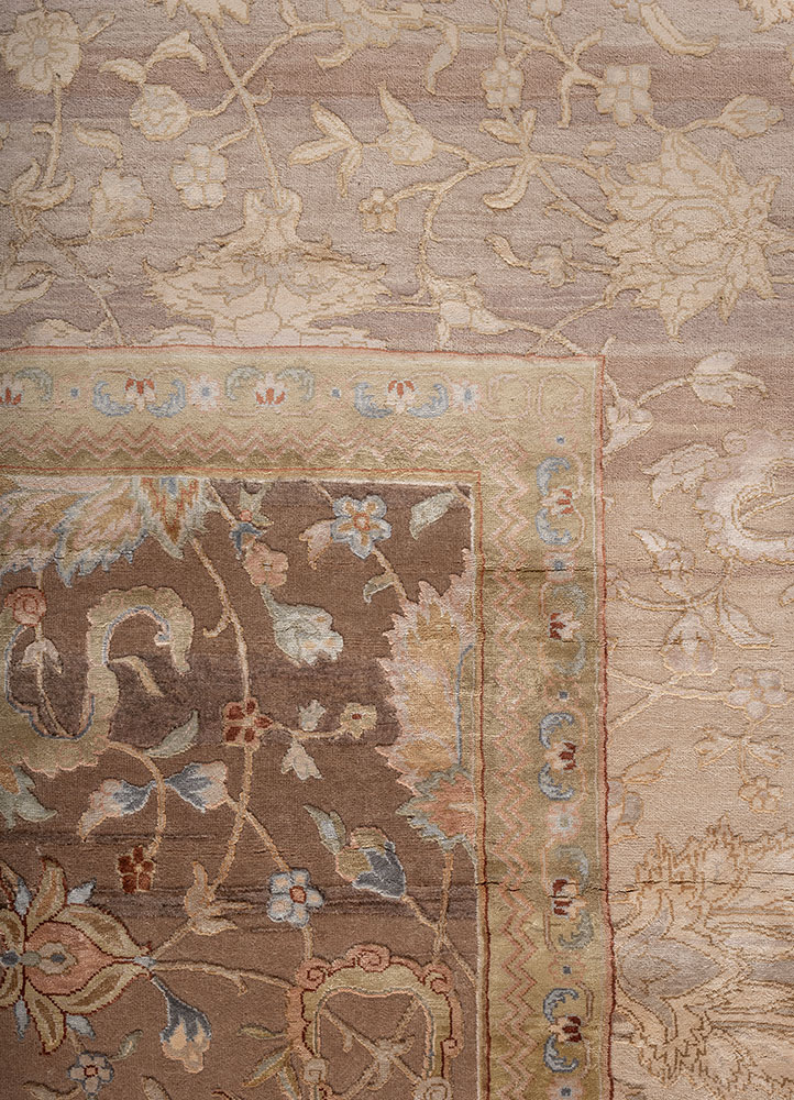 far east red and orange wool and silk hand knotted Rug - CloseUp
