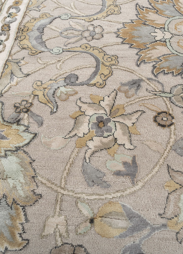 far east grey and black wool and silk hand knotted Rug - CloseUp
