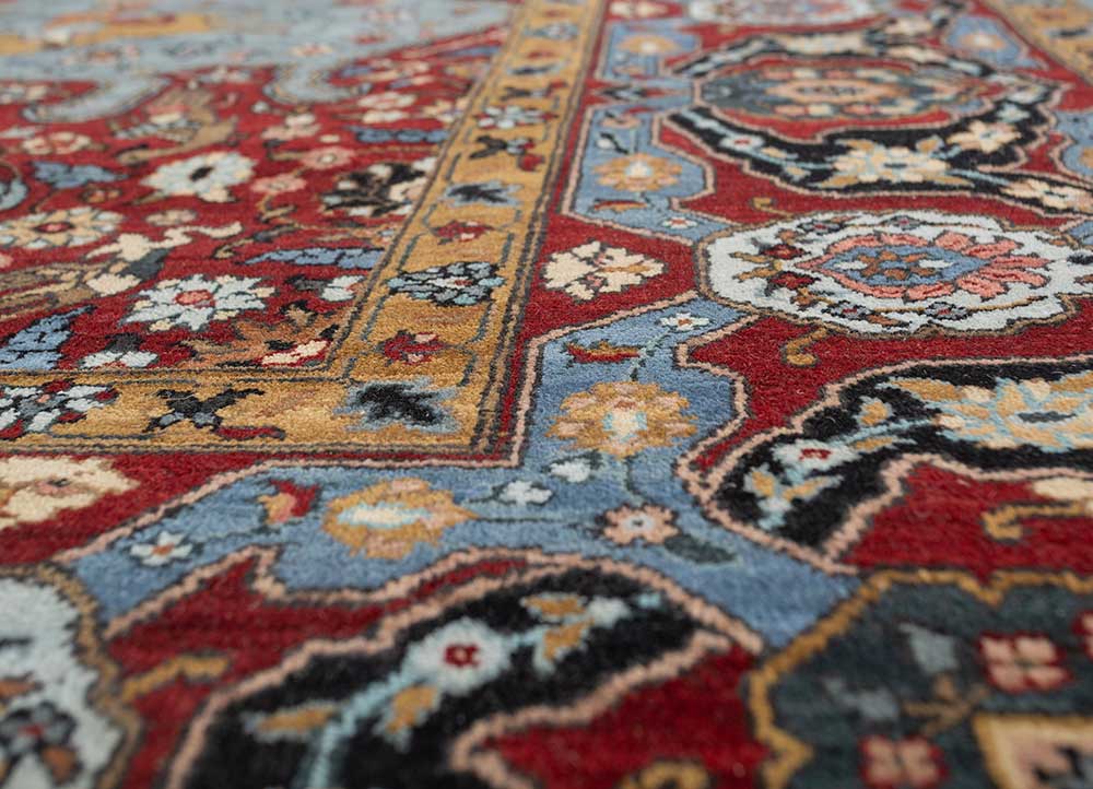 gulnar blue wool hand knotted Rug - CloseUp