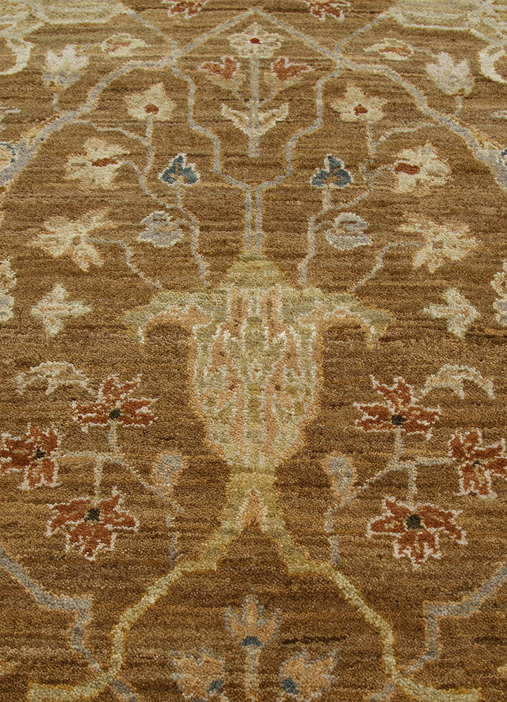 gulnar beige and brown  hand knotted Rug - CloseUp