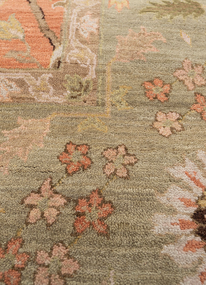 cyanna red and orange wool hand knotted Rug - CloseUp