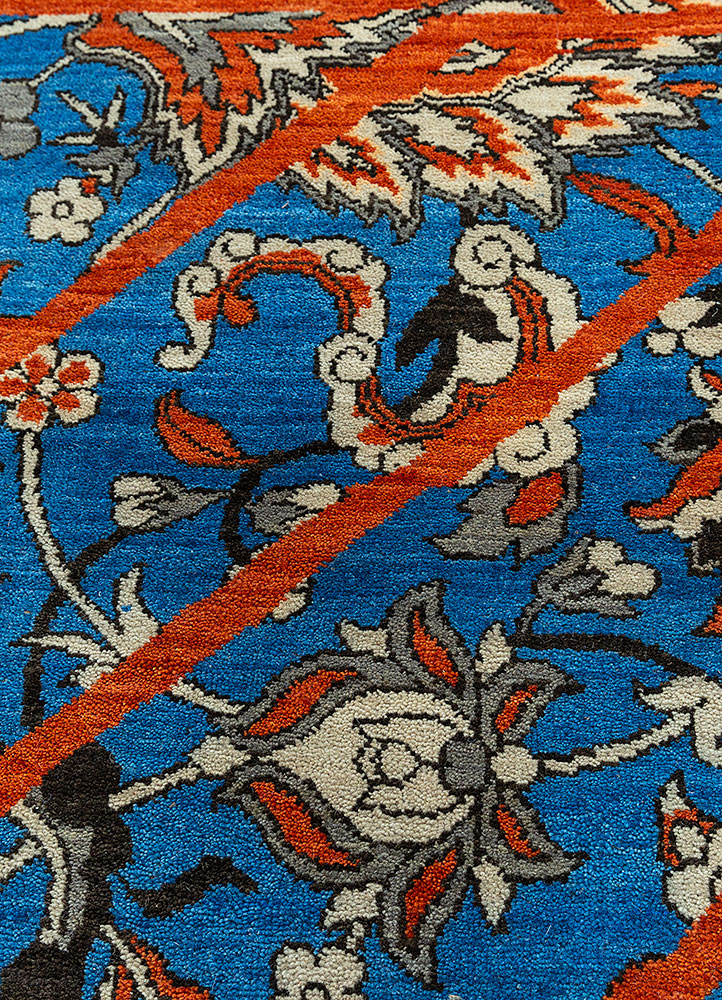 far east blue wool hand knotted Rug - CloseUp