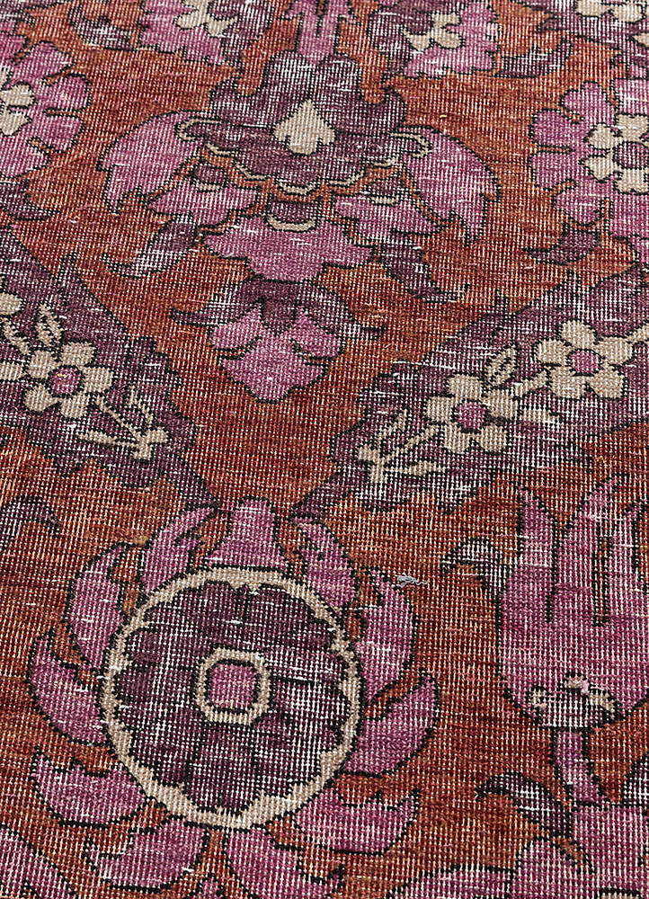 erbe red and orange wool hand knotted Rug - CloseUp