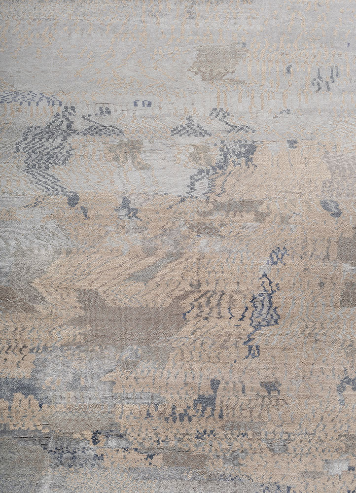 unstring by kavi grey and black wool and bamboo silk hand knotted Rug - CloseUp