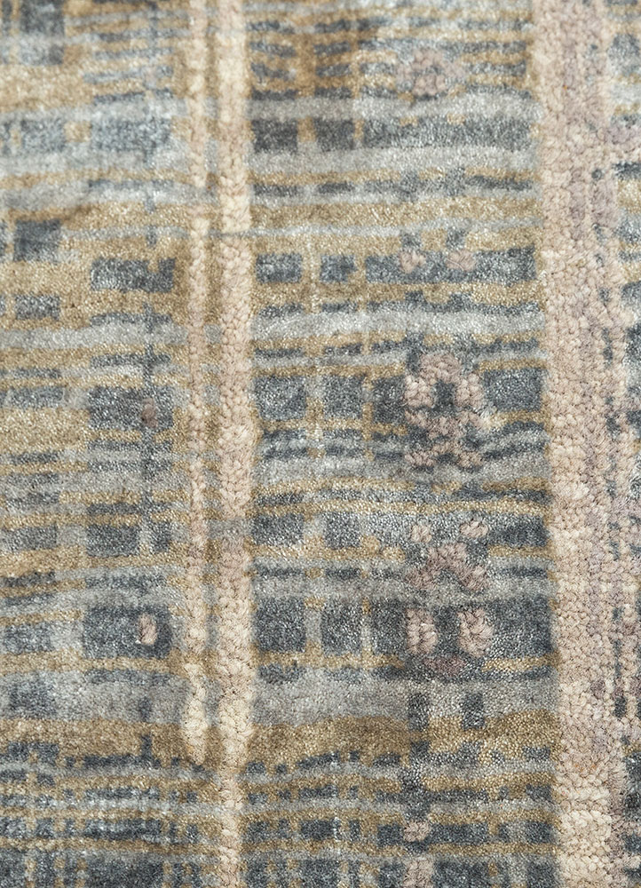 unstring by kavi grey and black wool and bamboo silk hand knotted Rug - CloseUp