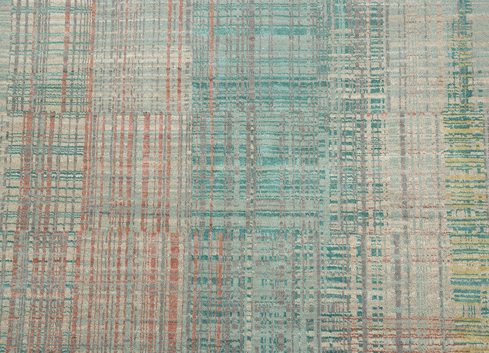 unstring by kavi green wool and bamboo silk hand knotted Rug - CloseUp