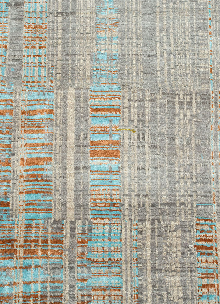 unstring by kavi grey and black wool and bamboo silk hand knotted Rug - CloseUp