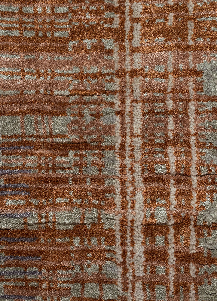unstring by kavi grey and black wool and bamboo silk hand knotted Rug - CloseUp