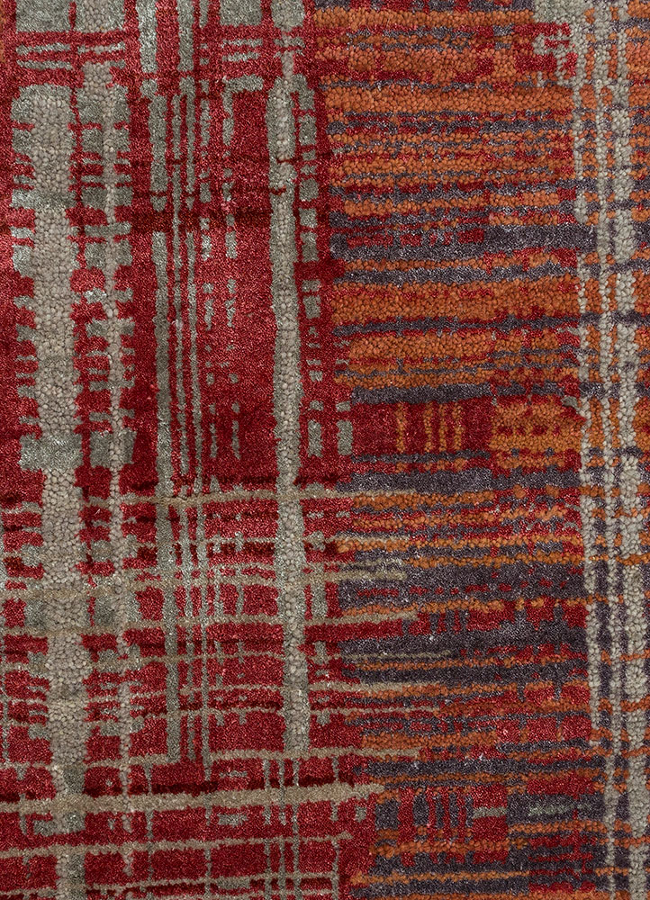 unstring by kavi grey and black wool and bamboo silk hand knotted Rug - CloseUp