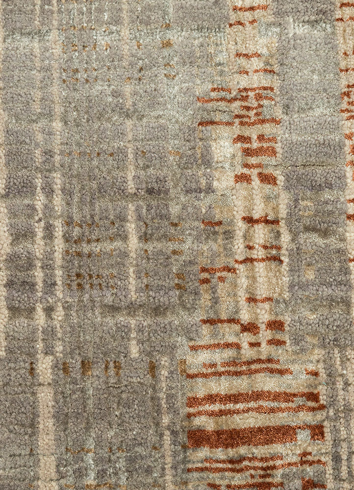 unstring by kavi beige and brown wool and bamboo silk hand knotted Rug - CloseUp