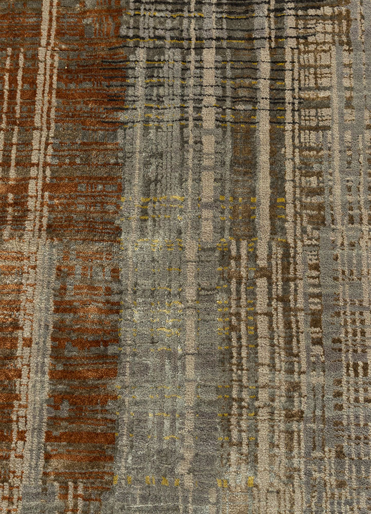 unstring by kavi beige and brown wool and bamboo silk hand knotted Rug - CloseUp