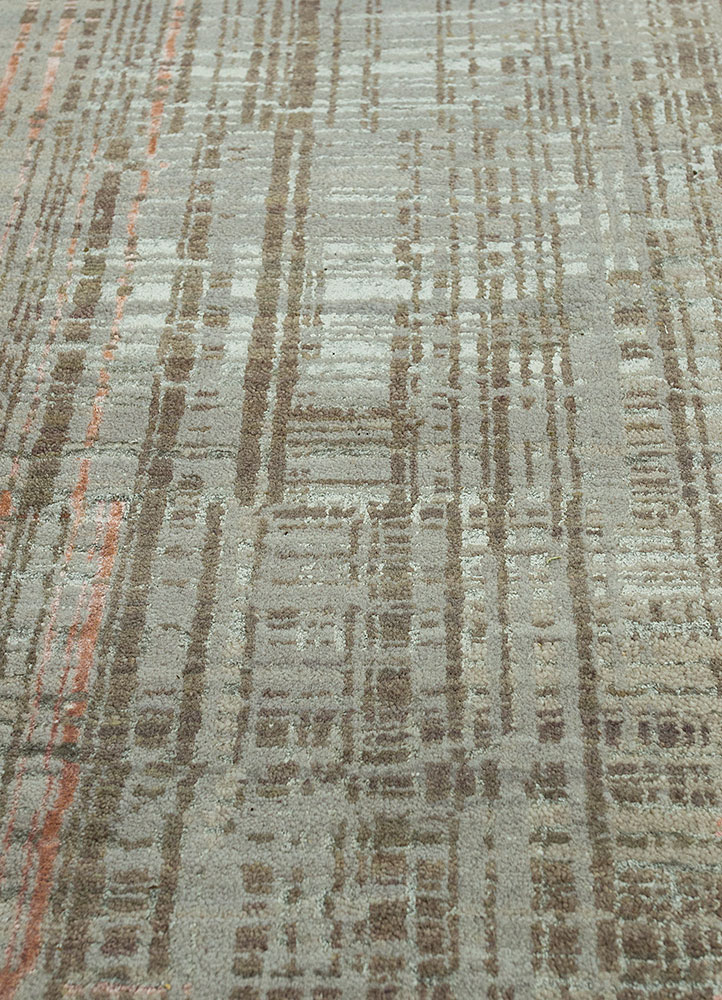 unstring by kavi beige and brown wool and bamboo silk hand knotted Rug - CloseUp