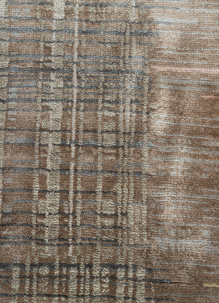 unstring by kavi beige and brown wool and bamboo silk hand knotted Rug - CloseUp