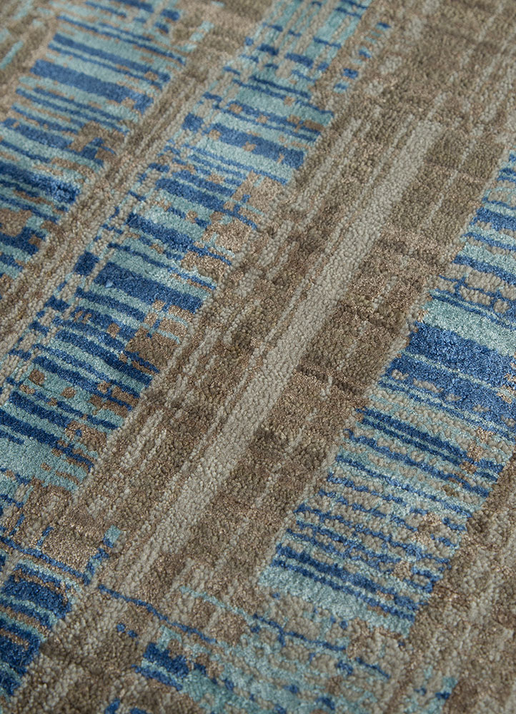 unstring by kavi beige and brown wool and bamboo silk hand knotted Rug - CloseUp