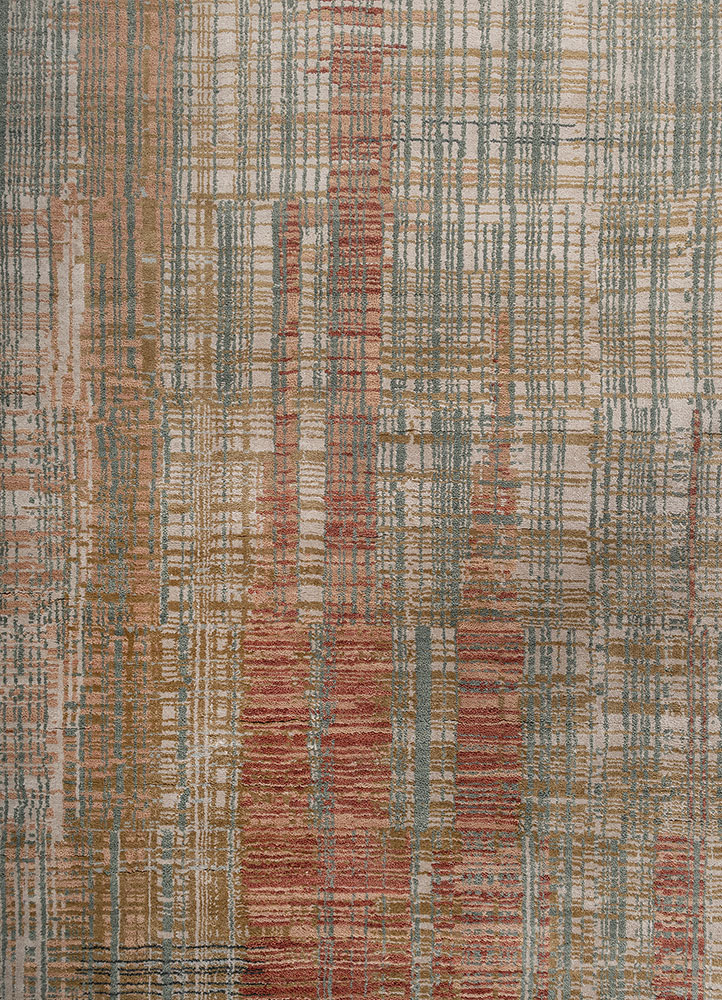 unstring by kavi red and orange wool and bamboo silk hand knotted Rug - CloseUp