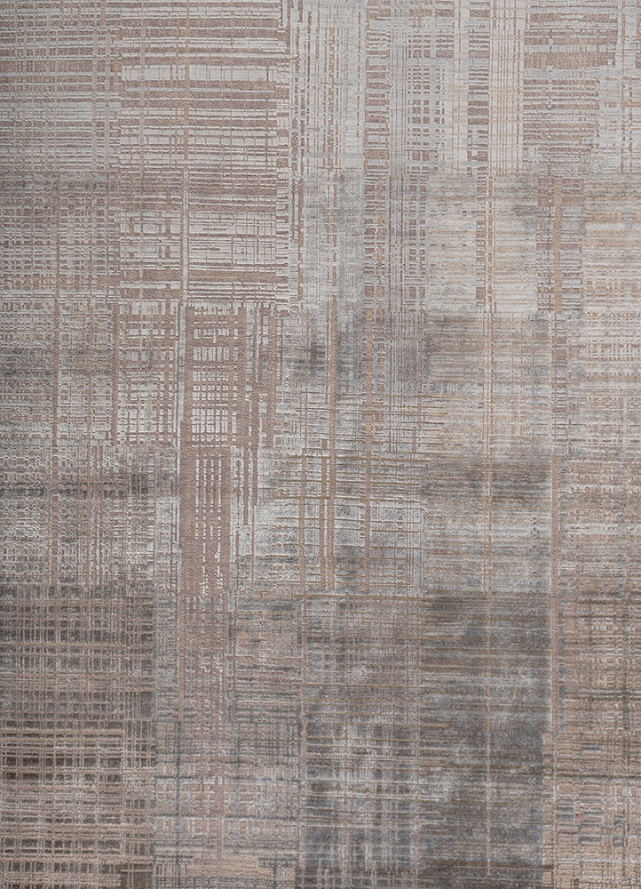 unstring by kavi grey and black wool and bamboo silk hand knotted Rug - CloseUp