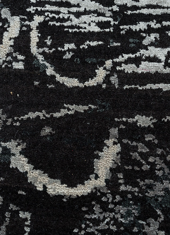 unstring by kavi grey and black wool and bamboo silk hand knotted Rug - CloseUp