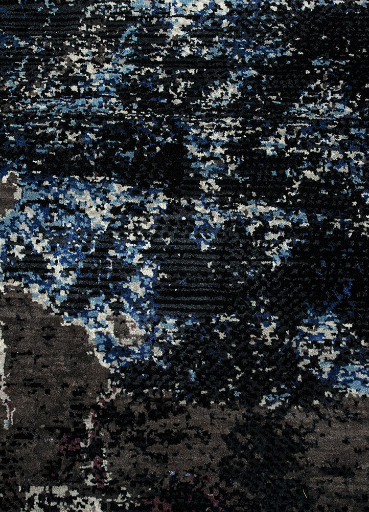 unstring by kavi grey and black wool and bamboo silk hand knotted Rug - CloseUp