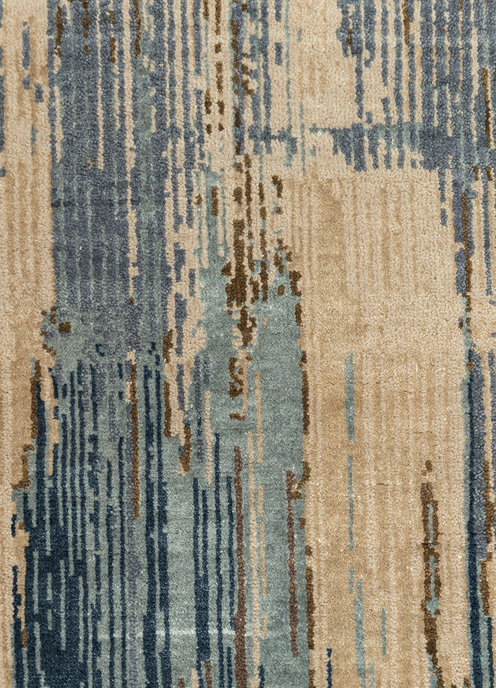 unstring by kavi beige and brown wool and bamboo silk hand knotted Rug - CloseUp