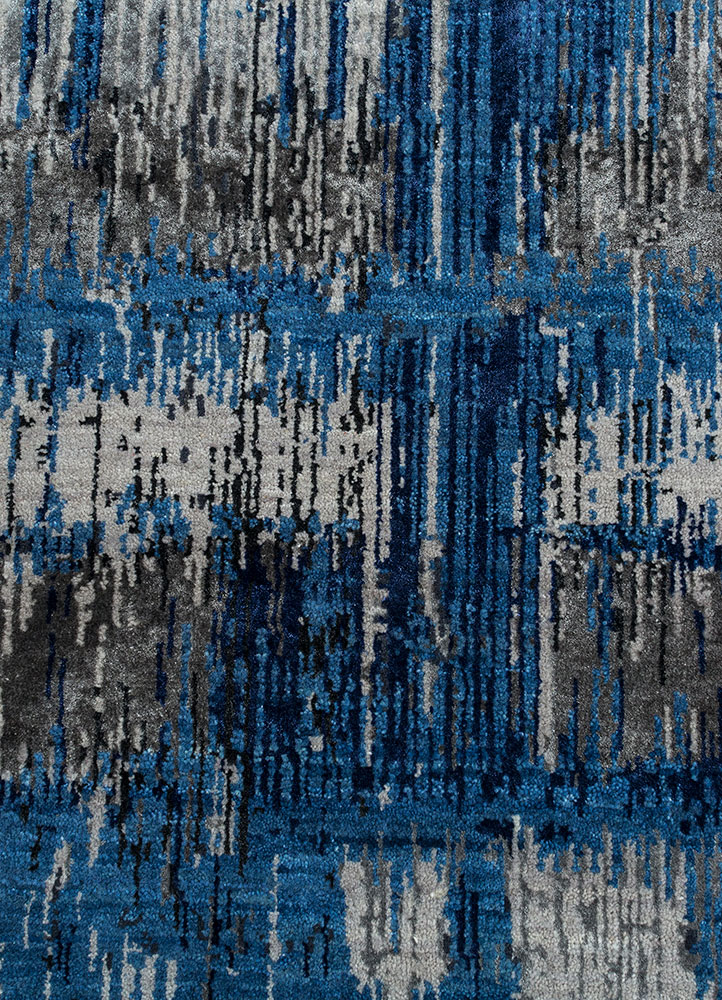 unstring by kavi blue wool and bamboo silk hand knotted Rug - CloseUp