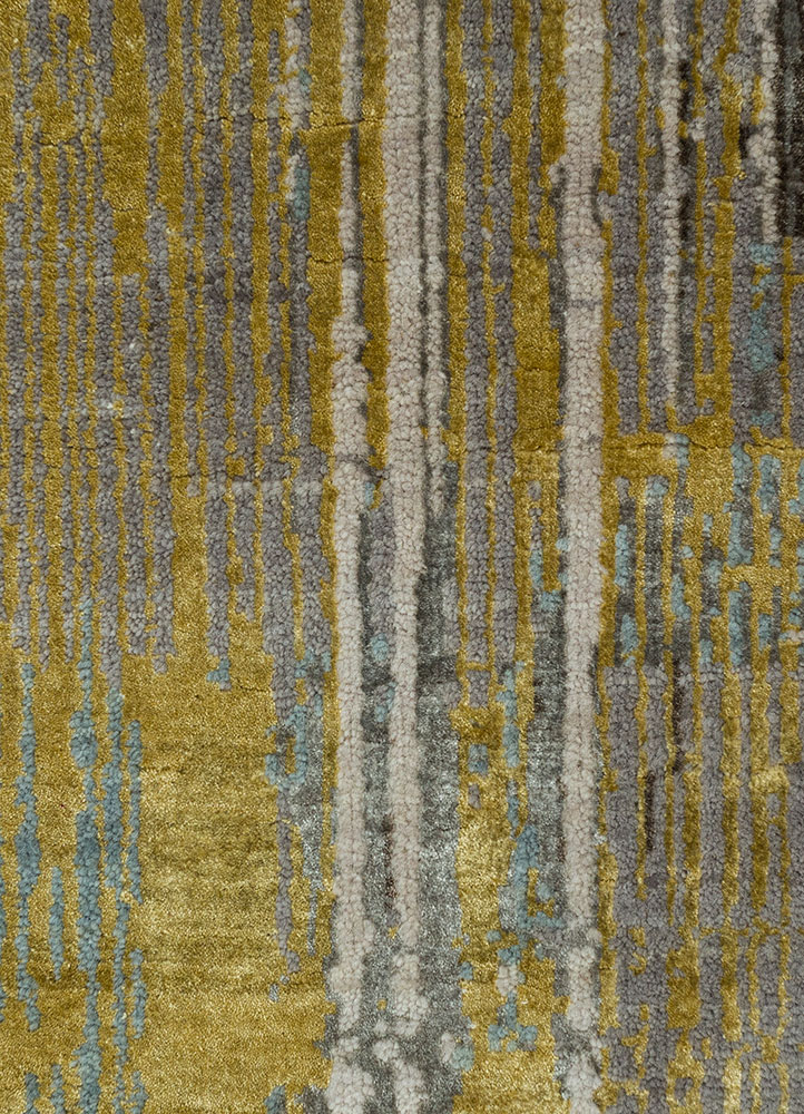 unstring by kavi grey and black wool and bamboo silk hand knotted Rug - CloseUp