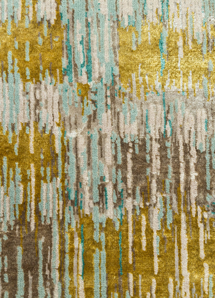 unstring by kavi green wool and bamboo silk hand knotted Rug - CloseUp