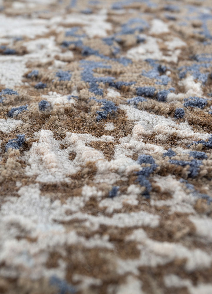 entropy beige and brown wool and bamboo silk hand knotted Rug - CloseUp