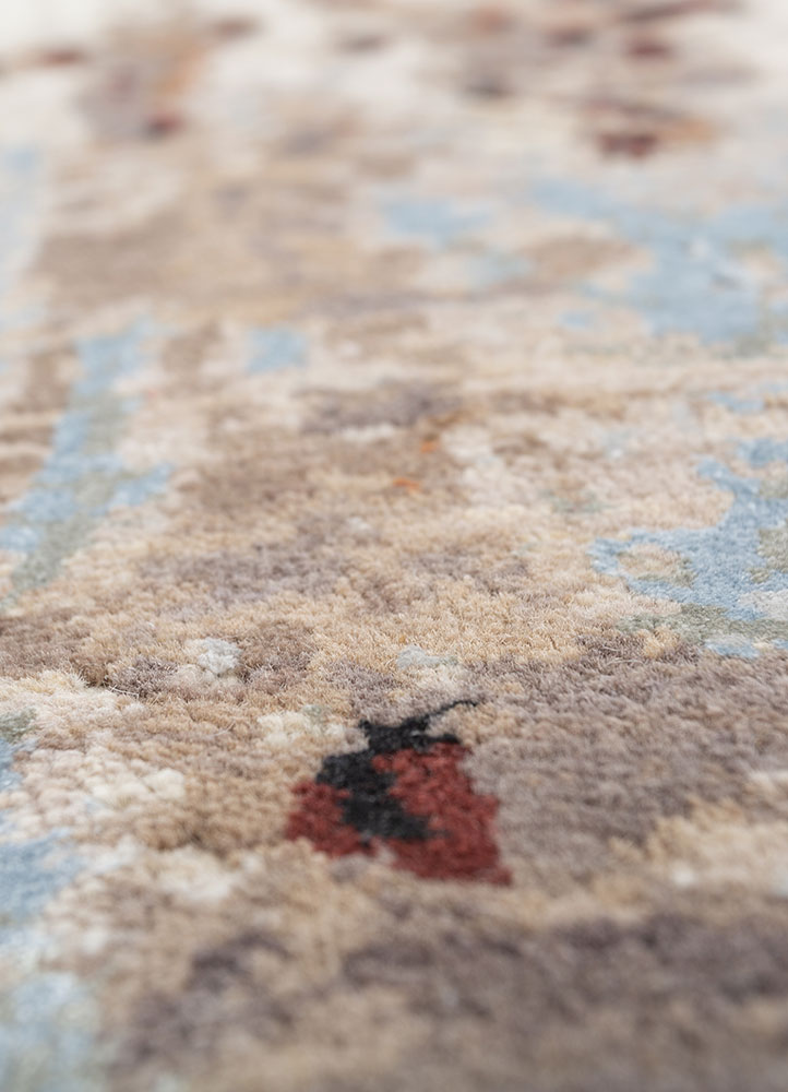 entropy beige and brown wool and bamboo silk hand knotted Rug - CloseUp