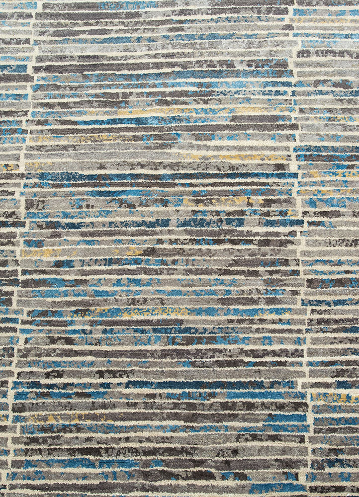 unstring by kavi grey and black wool and bamboo silk hand knotted Rug - CloseUp
