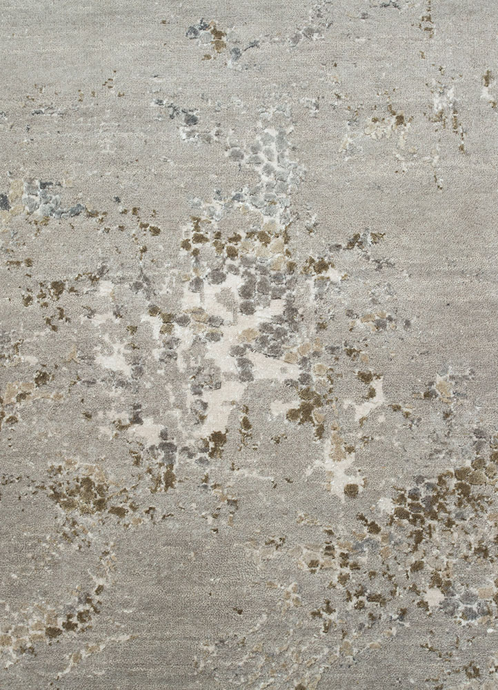 unstring by kavi grey and black wool and bamboo silk hand knotted Rug - CloseUp